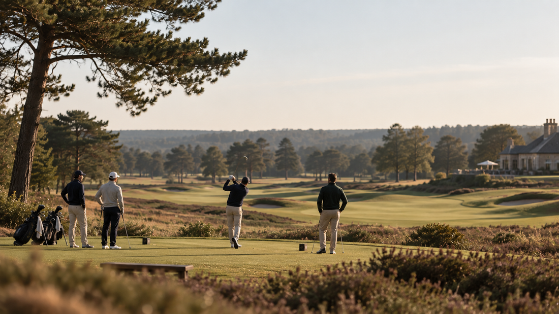 four golfers in modern style golf wear