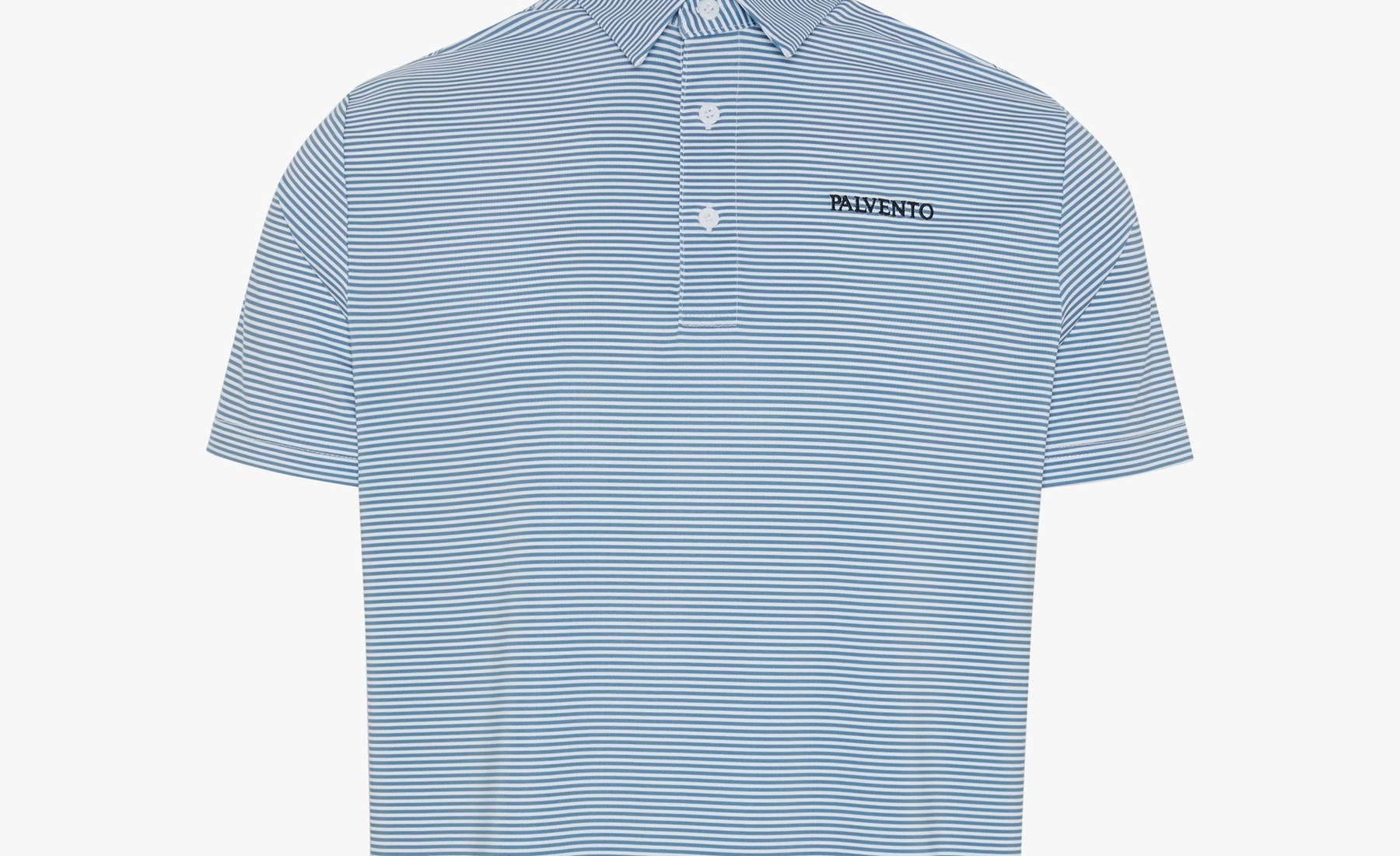 The Marlow blue and white striped performance golf polo by Palvento