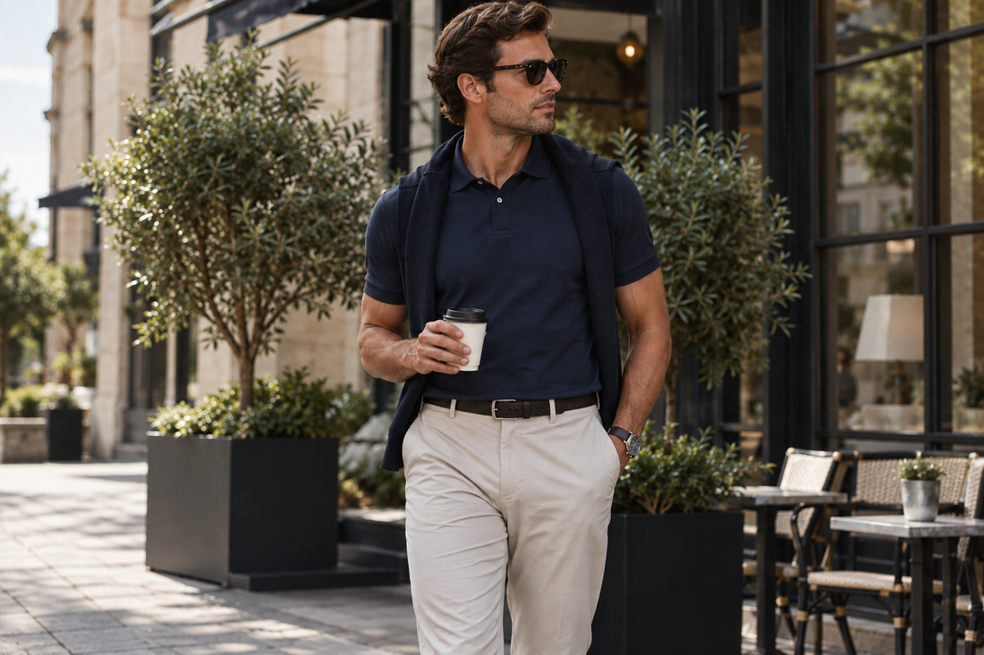 man wearing understated golfwear