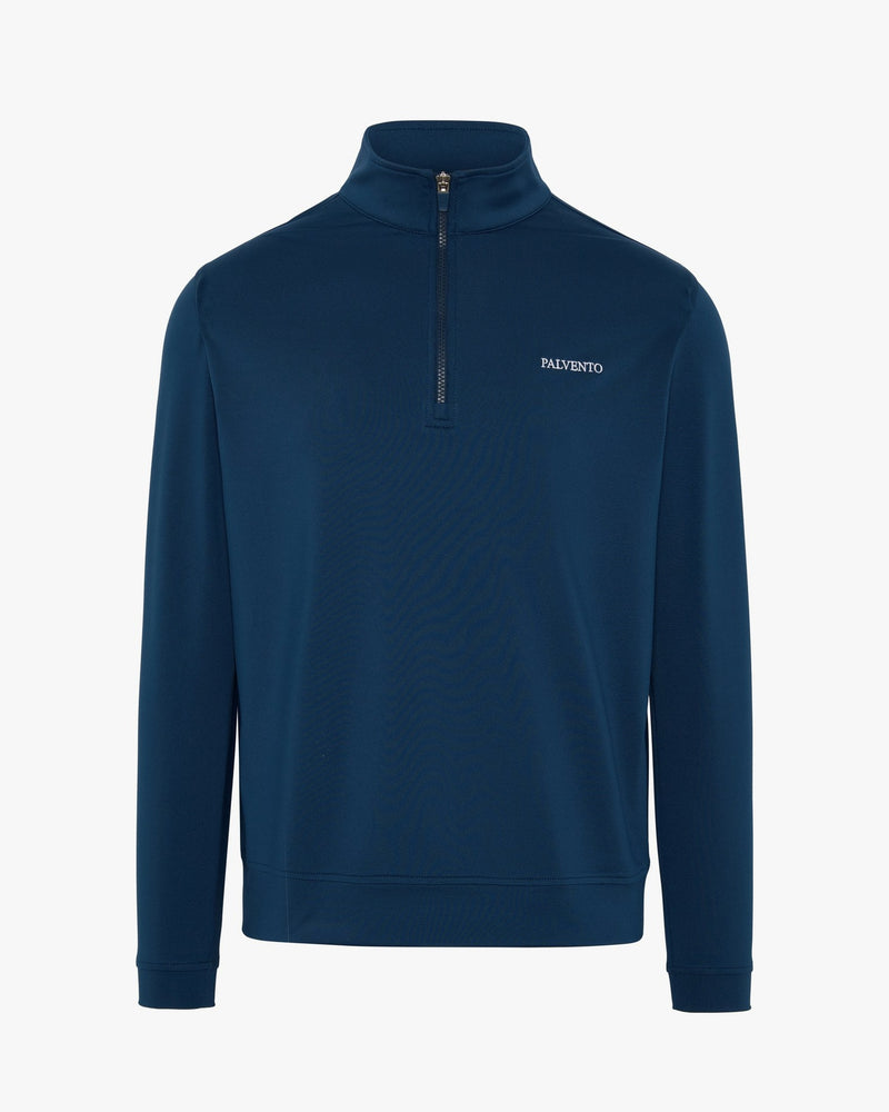 The Southdown navy performance golf quarter zip by Palvento, front view