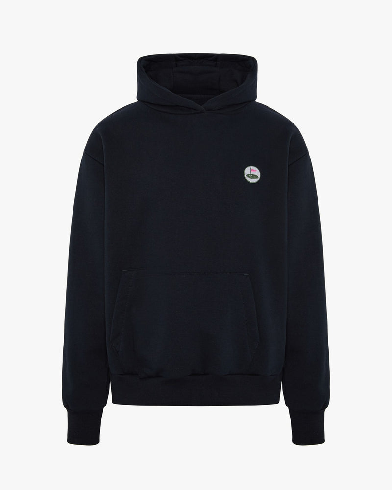 The Harlyn navy heavyweight hoodie by Palvento, front view