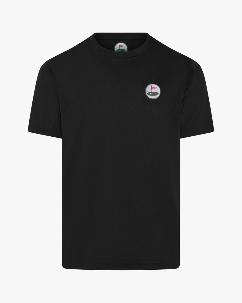 Palvento Seabury men's performance golf tee in black, front view