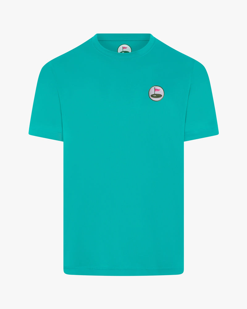 Palvento Seabury men's performance golf tee in turquoise, front view