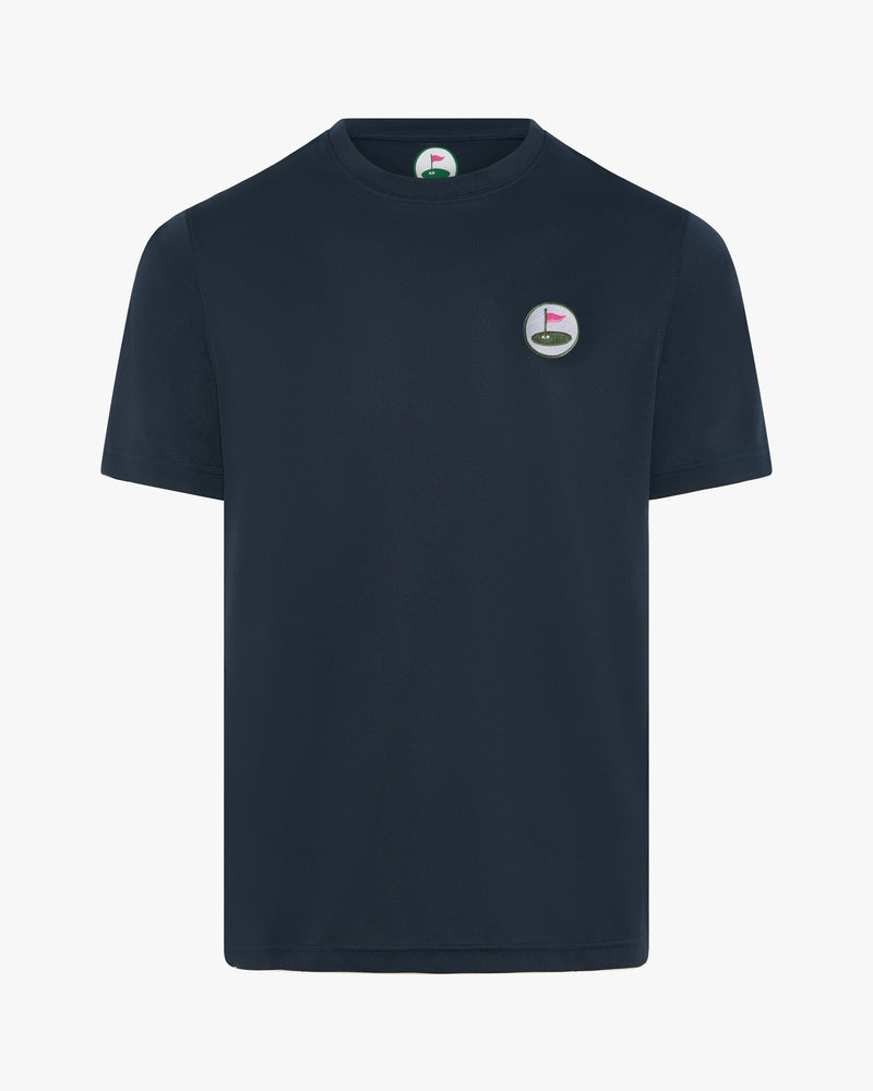 Palvento Seabury men's performance golf tee in navy, front view