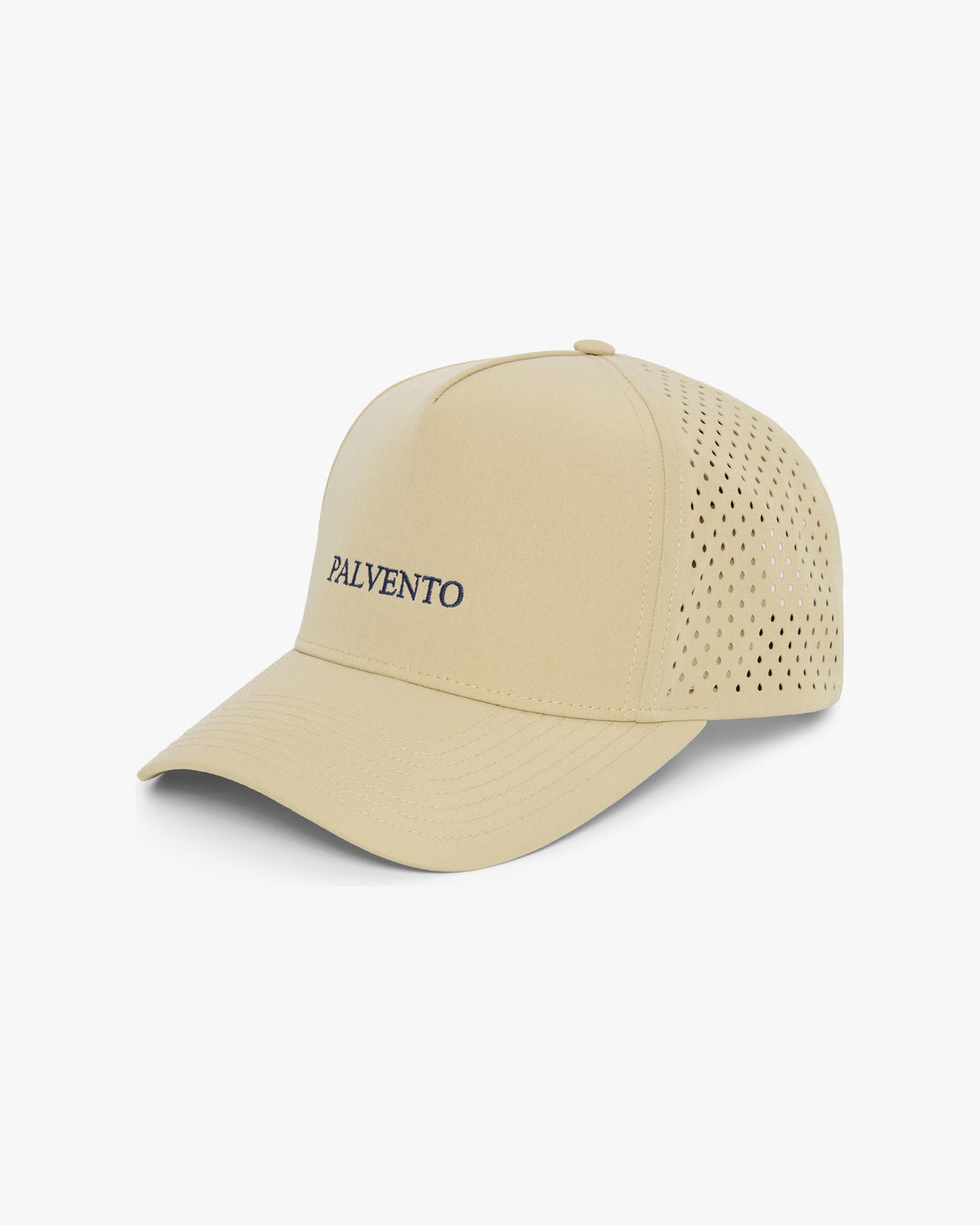The Dunlin khaki performance golf cap by Palvento, angled view