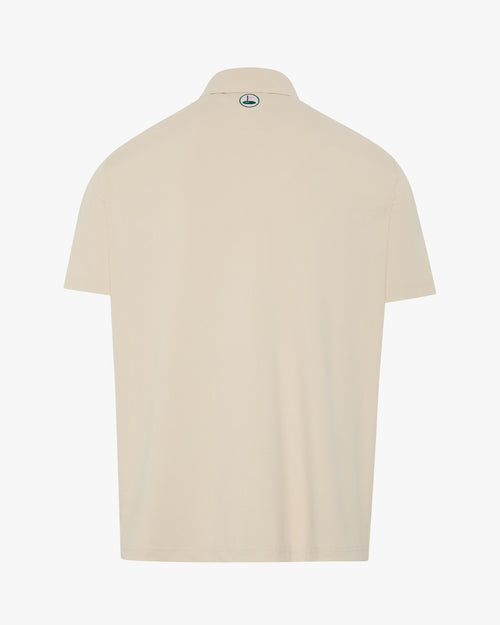 The Ashridge stone performance golf polo by Palvento, back view
