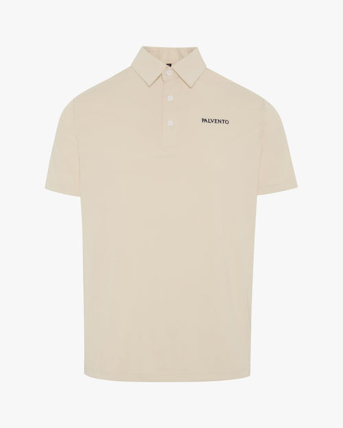 The Ashridge stone performance golf polo by Palvento, back view