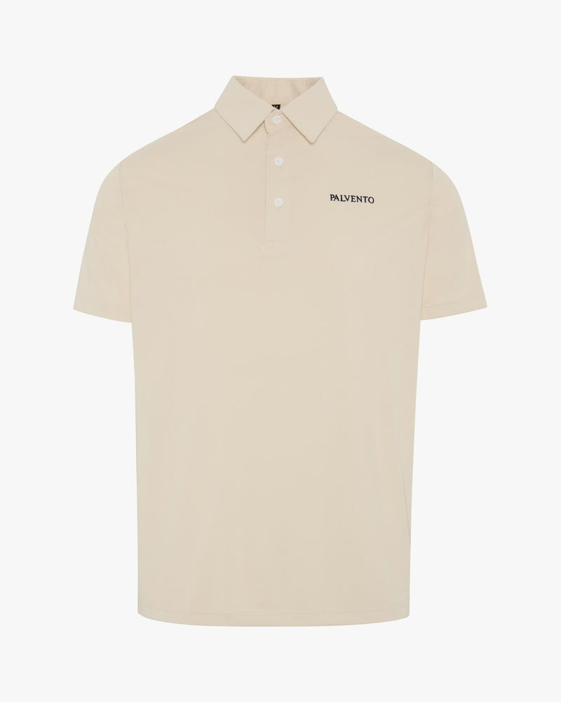The Ashridge stone performance golf polo by Palvento, back view