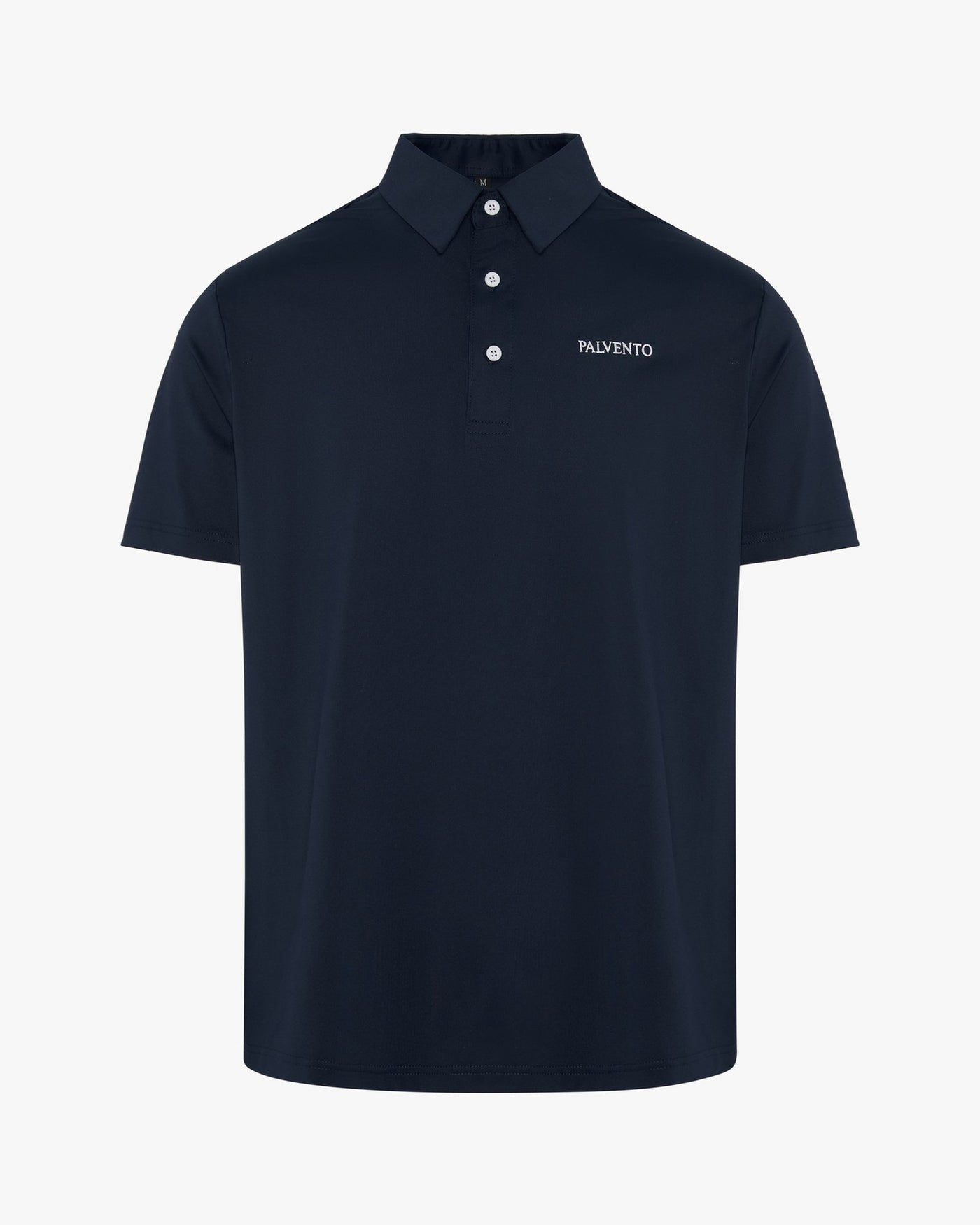 The Harrington navy performance golf polo by Palvento, front view