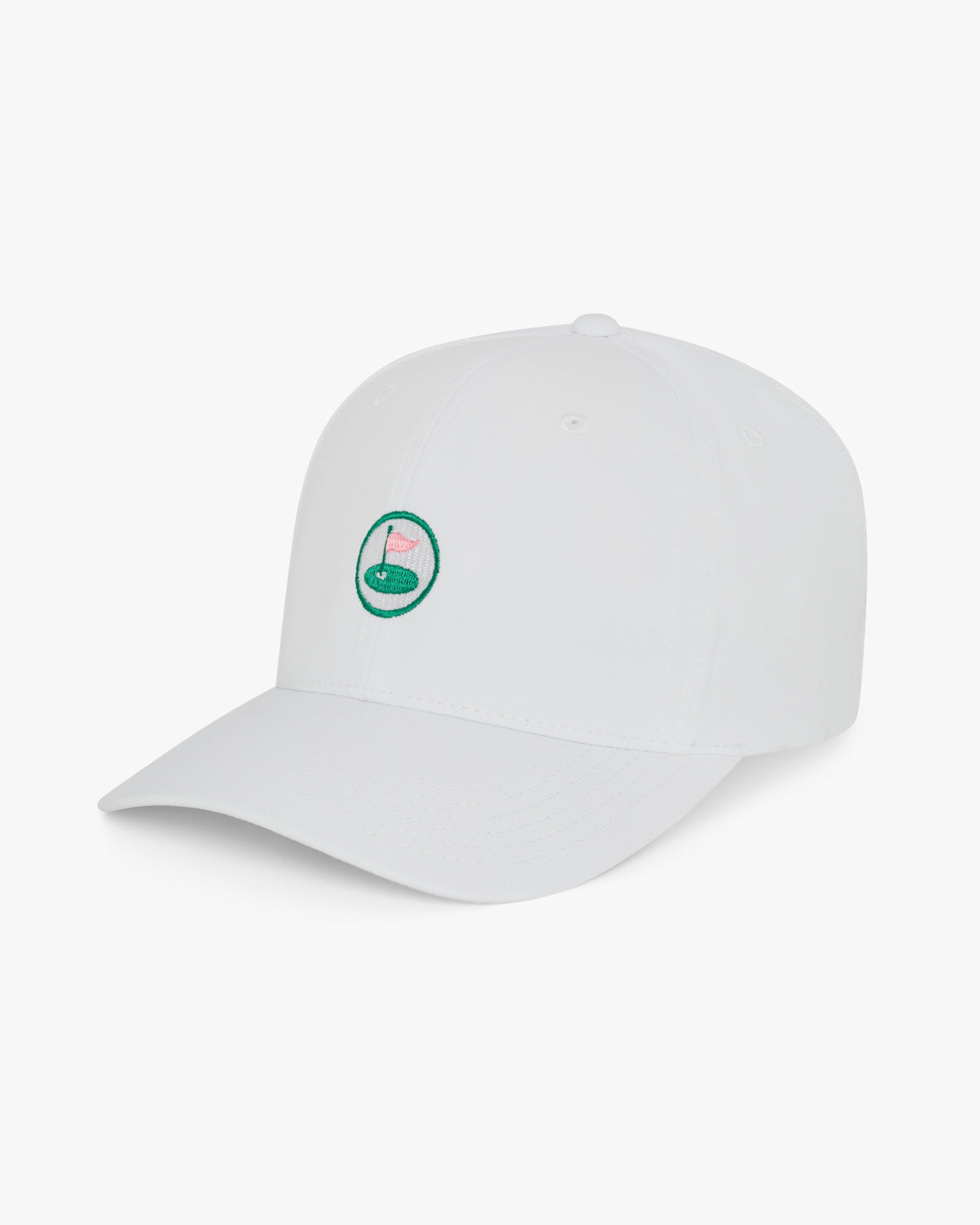 White Palvento golf cap with embroidered roundel logo angled view