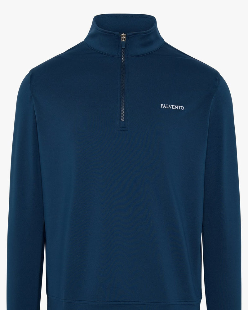 Close-up of The Southdown navy performance quarter zip by Palvento